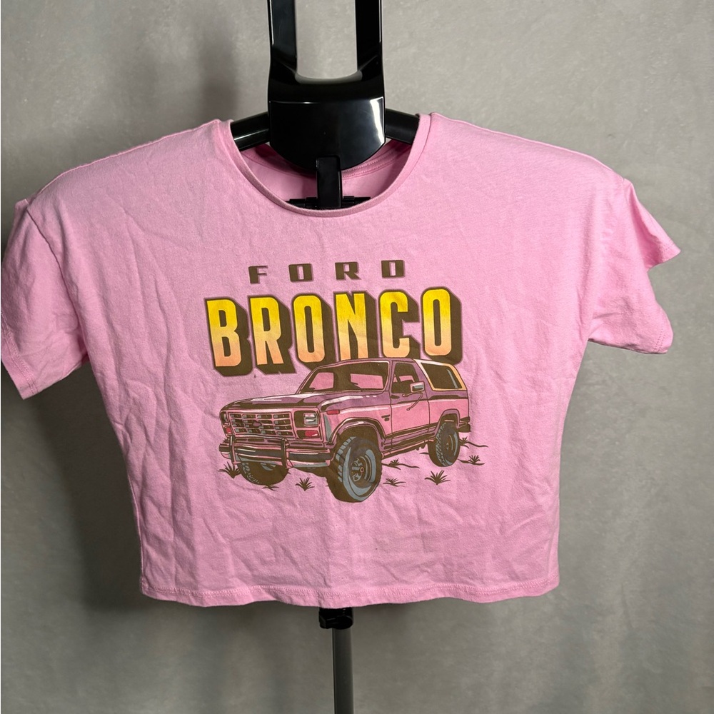 Ford Pink Bronco Graphic Kids Short Sleeve Tee with Yellow Accent